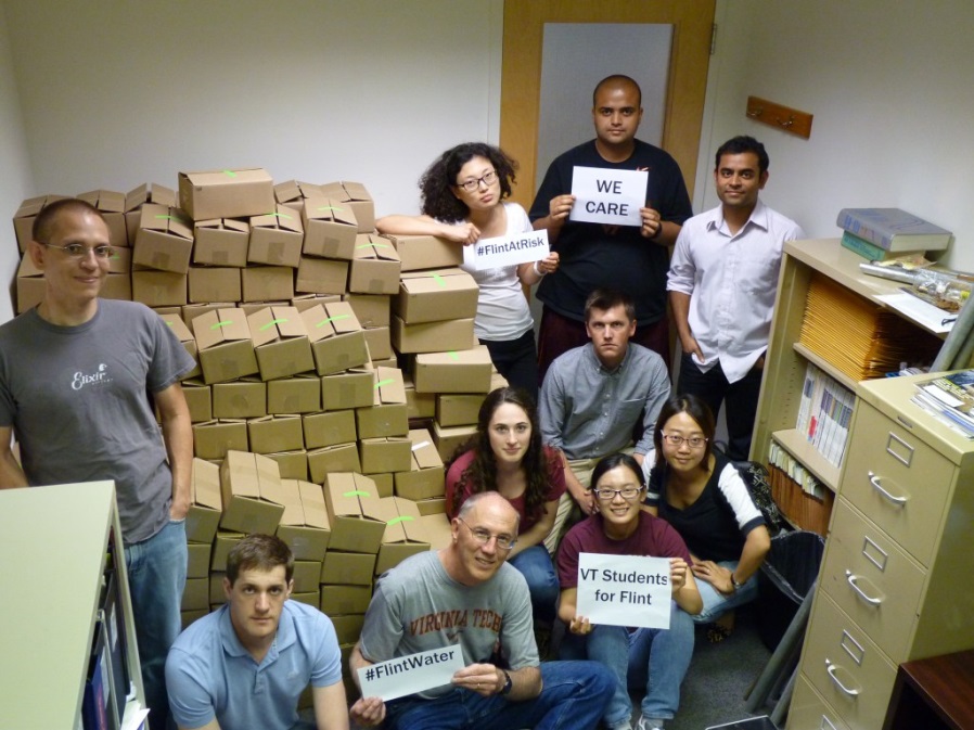 A Virginia Tech research team shows their support for Flint, MI in light of the water crisis