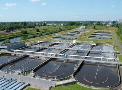 Aerial view of a water treatment plant